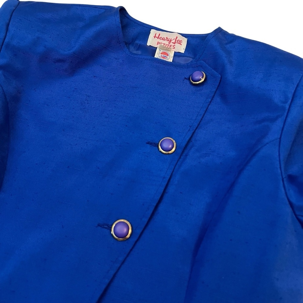 Vintage Henry Lee Petites Royal Blue Peplum Blazer Jacket Asymmetrical Sz 14P - Picture 3 of 8